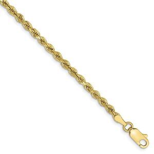 2.75mm 10k Yellow Gold Diamond Cut Solid Rope Chain Anklet, 9 Inch